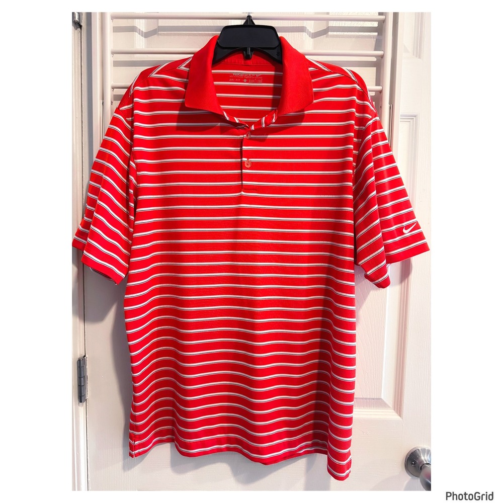 Nike Golf Dri-fit Red Striped Polo Shirt Men Large Athleisure Vacation
